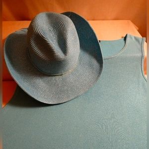 CAROL TAYLOR SILVER SPARKLE TURQUOISE RIBBED TANK TOP & MATCHING COWBOY HAT we C